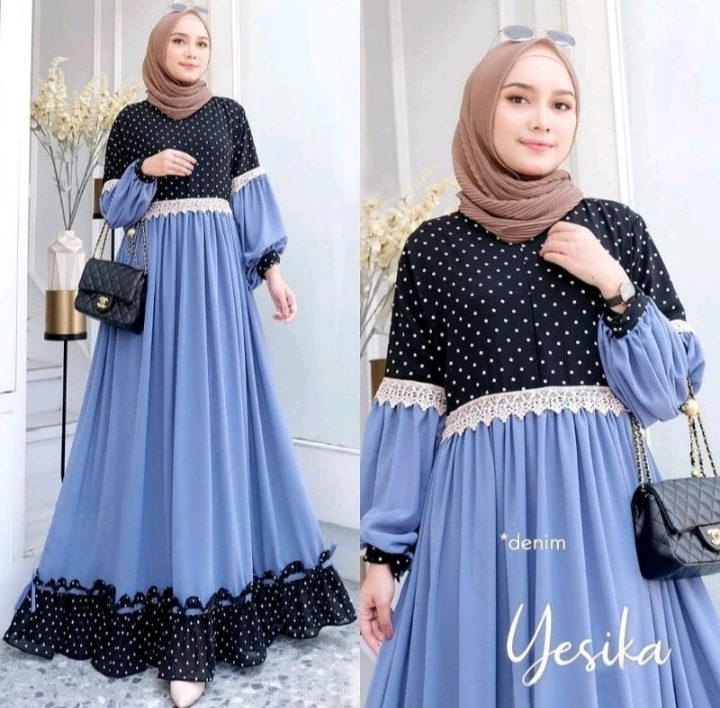 12. Yessika Dress Maxi Gamis Wanita Muslim Premium Ceruty Pakaian