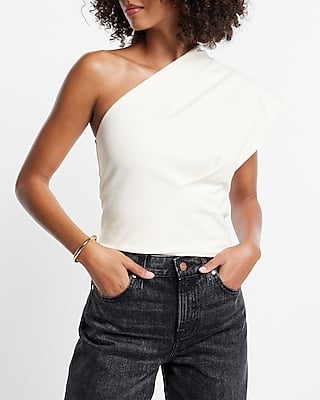 Structured One Shoulder Ponte Cropped Top