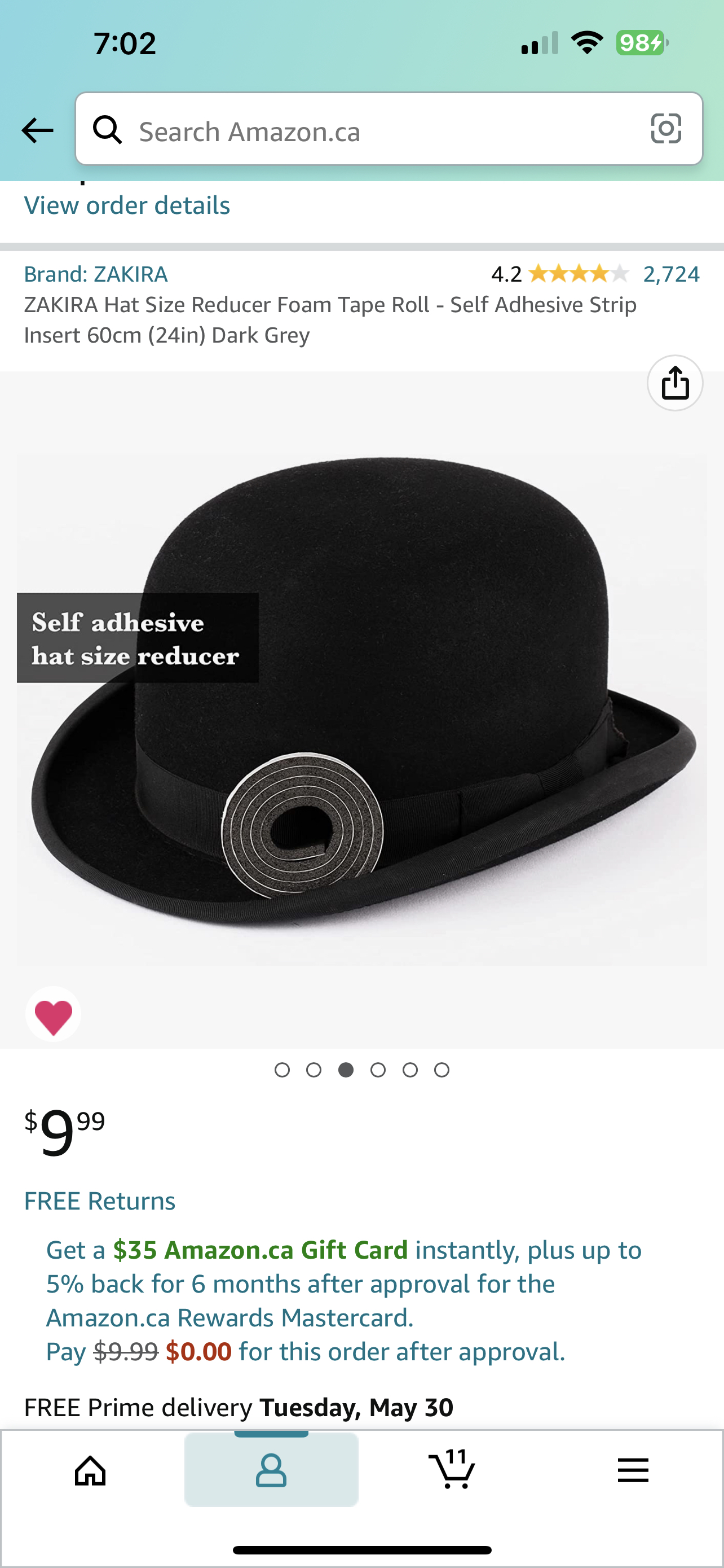 ZAKIRA Hat Size Reducer Foam Tape Roll - Self Adhesive Strip Insert 60cm  (24in) Dark Grey