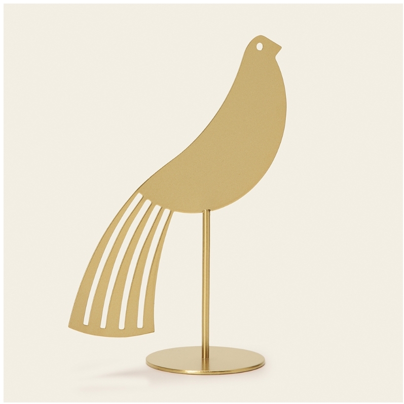 Escultura Pássaro em Metal Dourado 