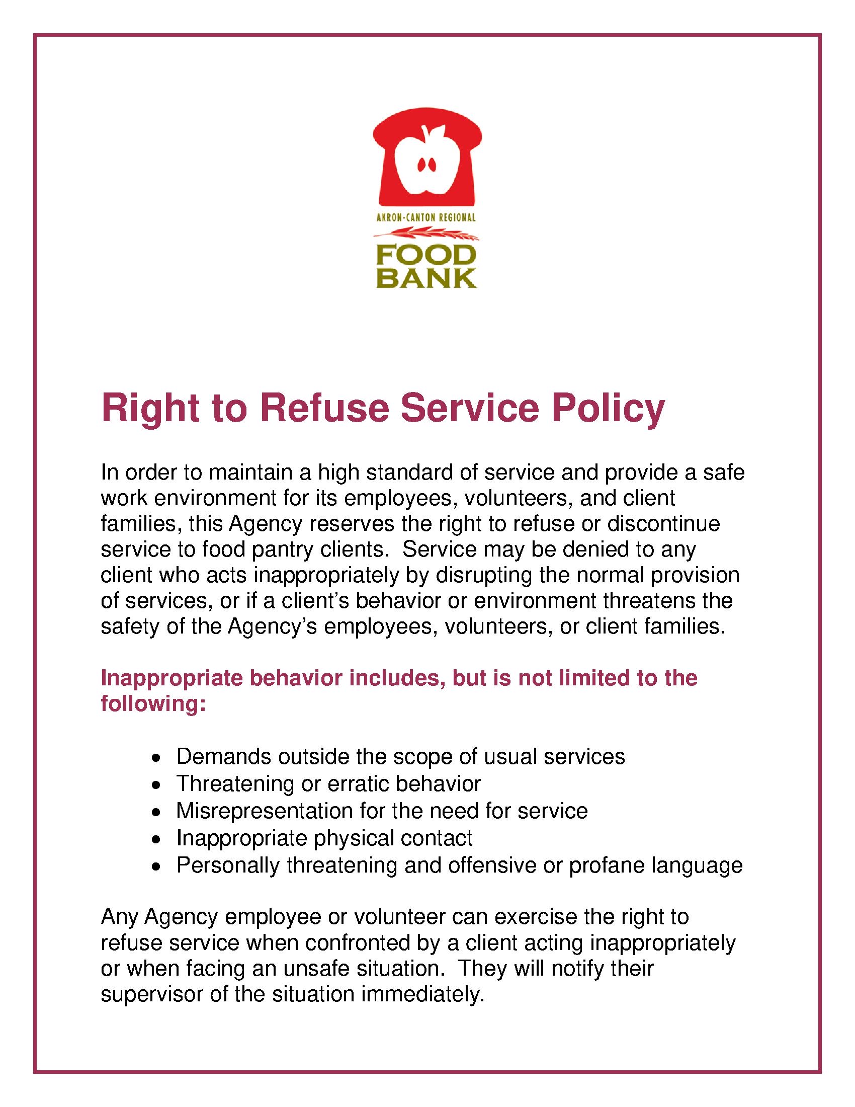 Right to Refuse Service Policy