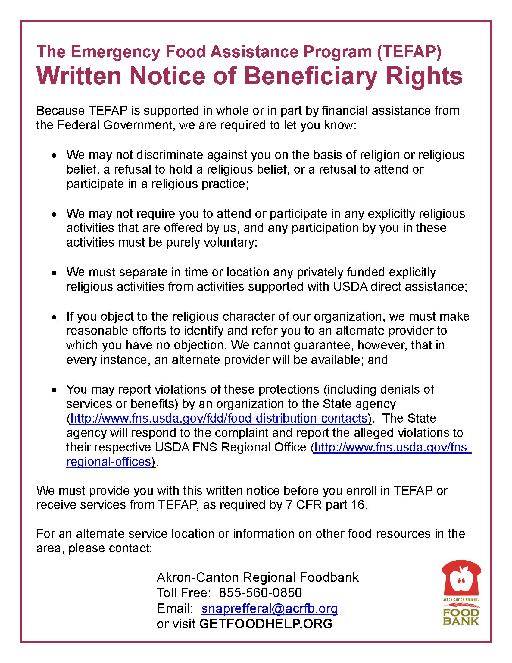 Written Notice of Beneficiary Rights