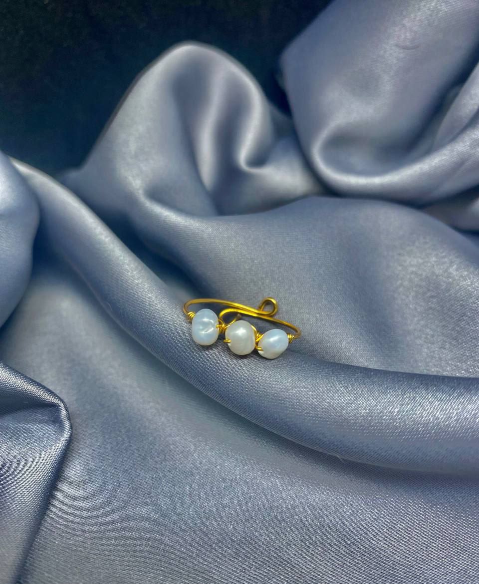 Triple Natural Stone Ring With Pearl