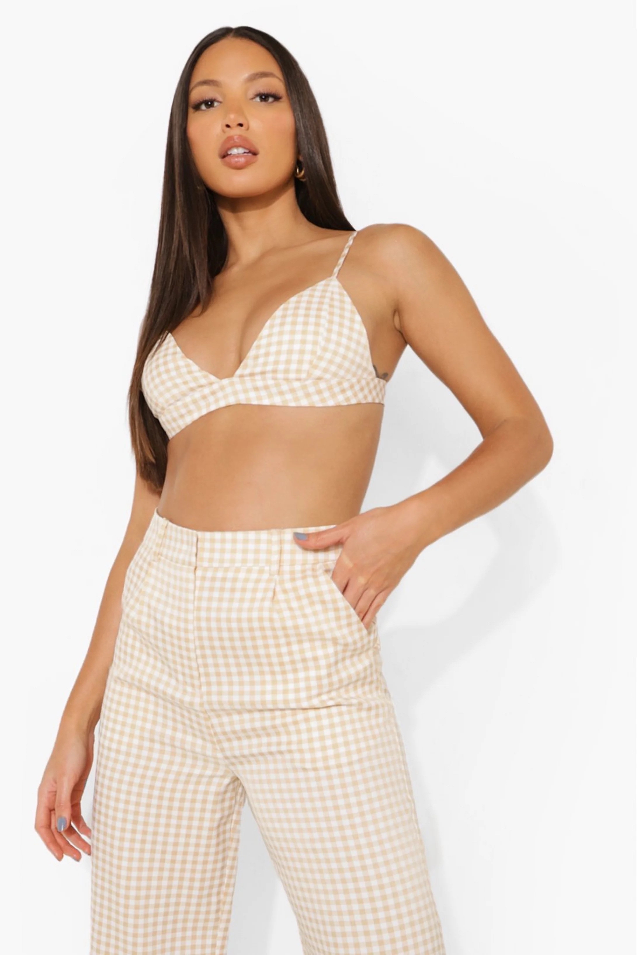 Tall Gingham Bralet Wide Pants Two-Piece